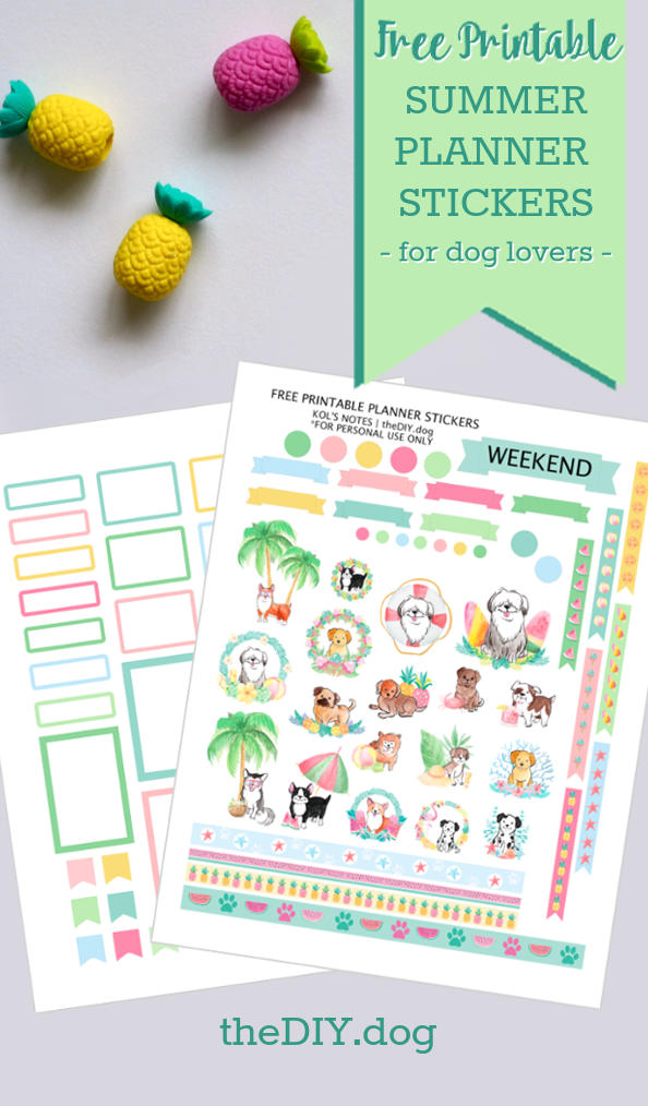 Watercolour Dog Planner Stickers Summer | diy dog blog - kols notes