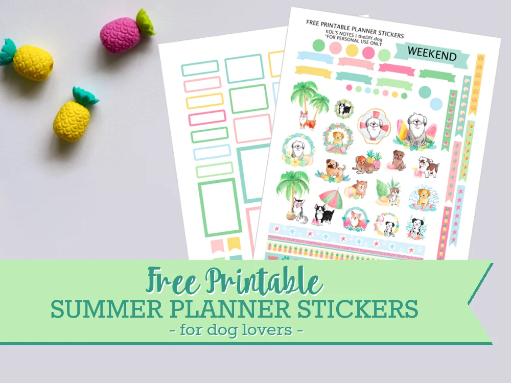 free printable watercolour dog stickers in tropical colors